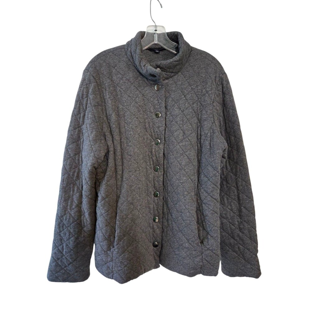 Lands' End Womens L Quilted Gray 100% Cotton Snap Front Jacket Insulated U.4